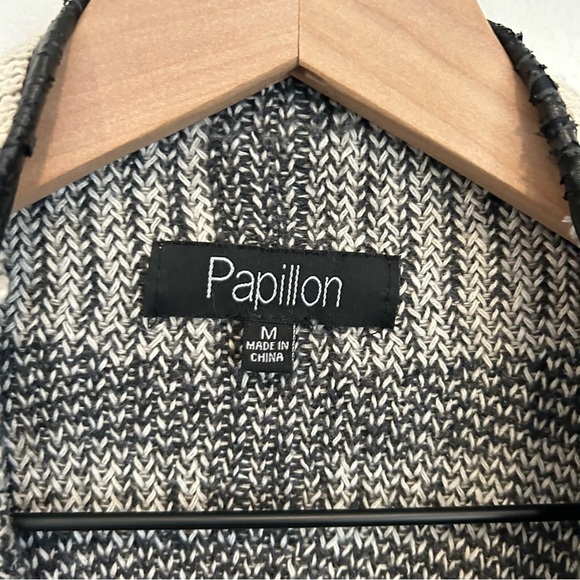 Papillon Plaid Waterfall Open Cardigan Sweater Cream Size M - Picture 8 of 8